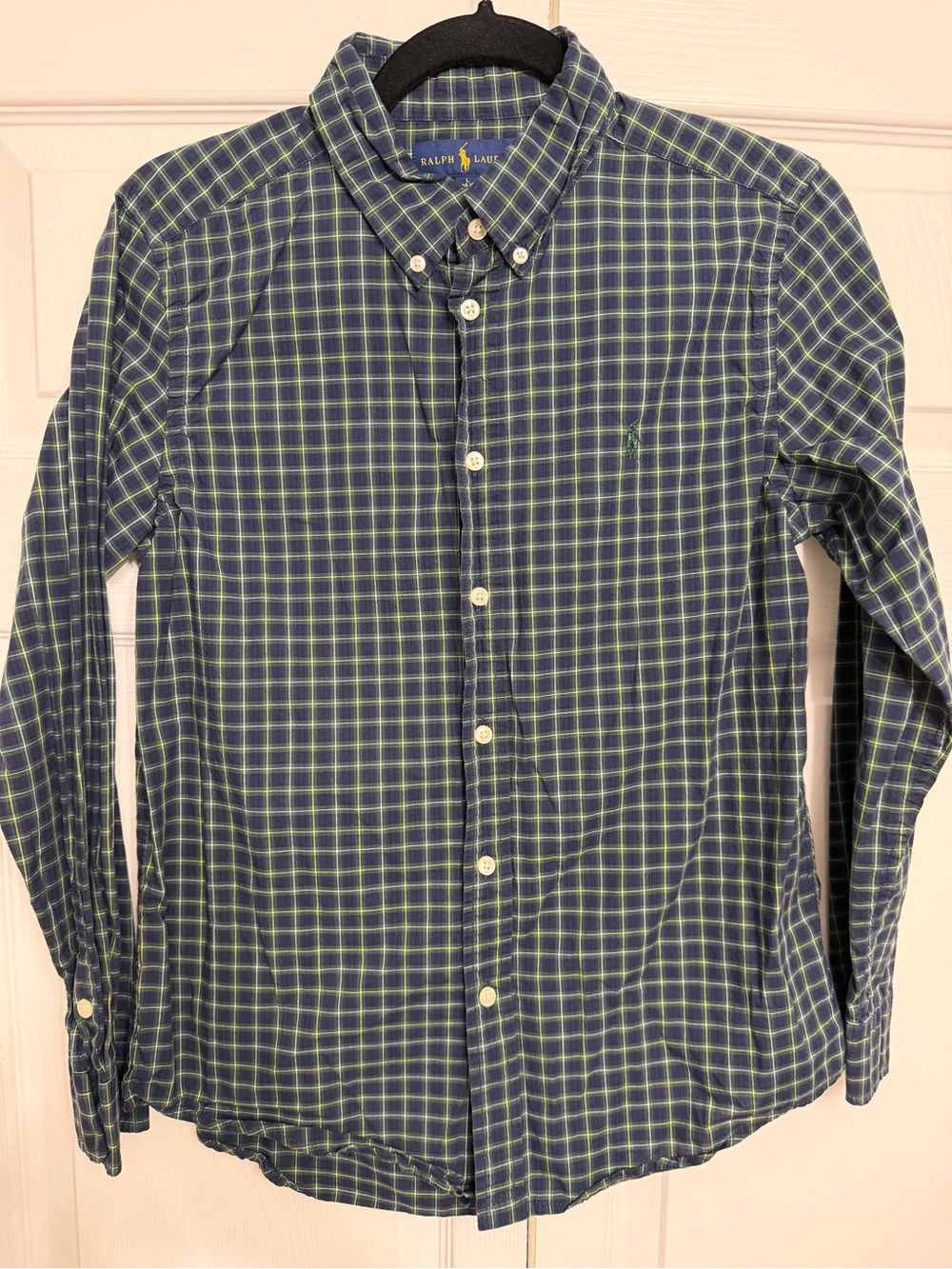 Ralph Lauren Navy & Lime Green Plaid Button-Down Shirt